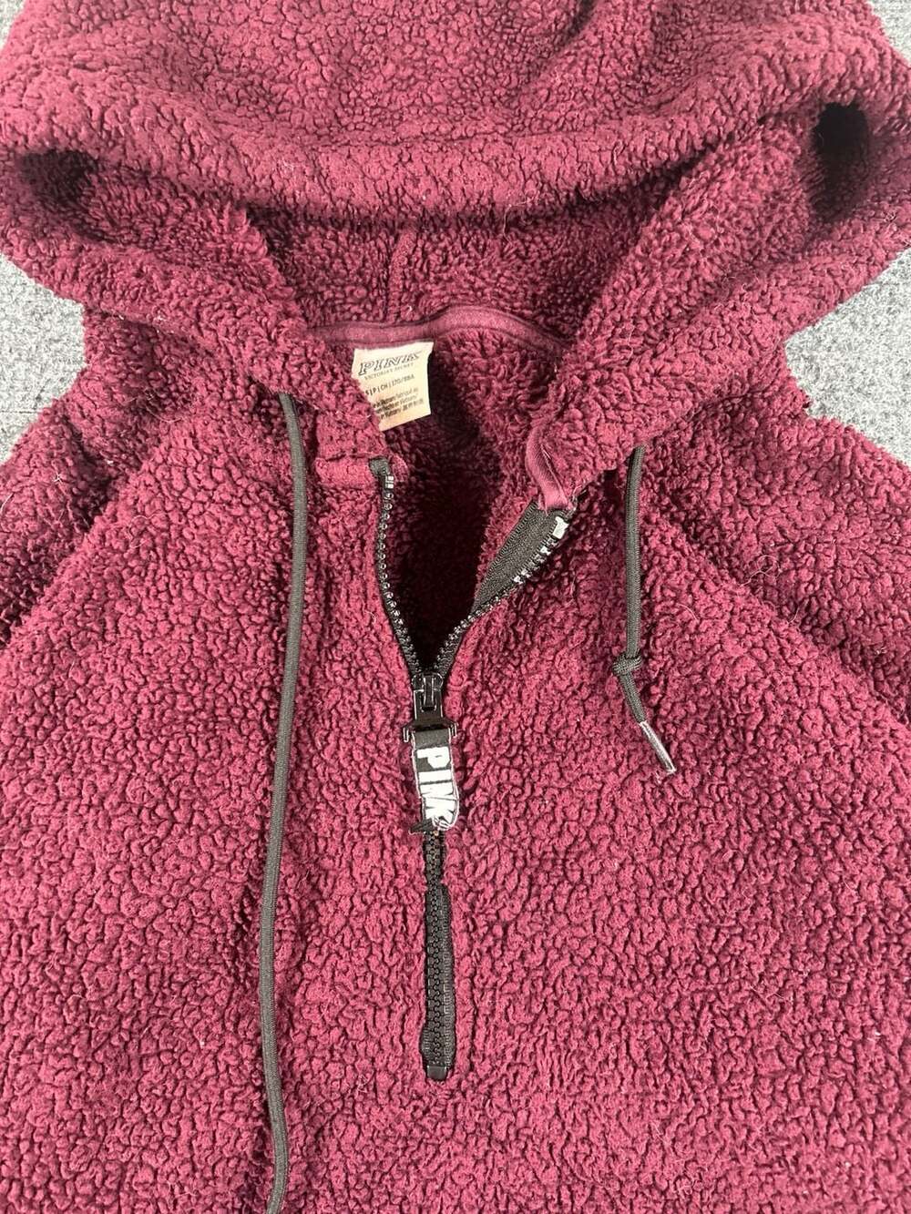 PINK Victoria's Secret Sherpa Pullover Hoodie Size S Burgundy - Picture 2 of 9